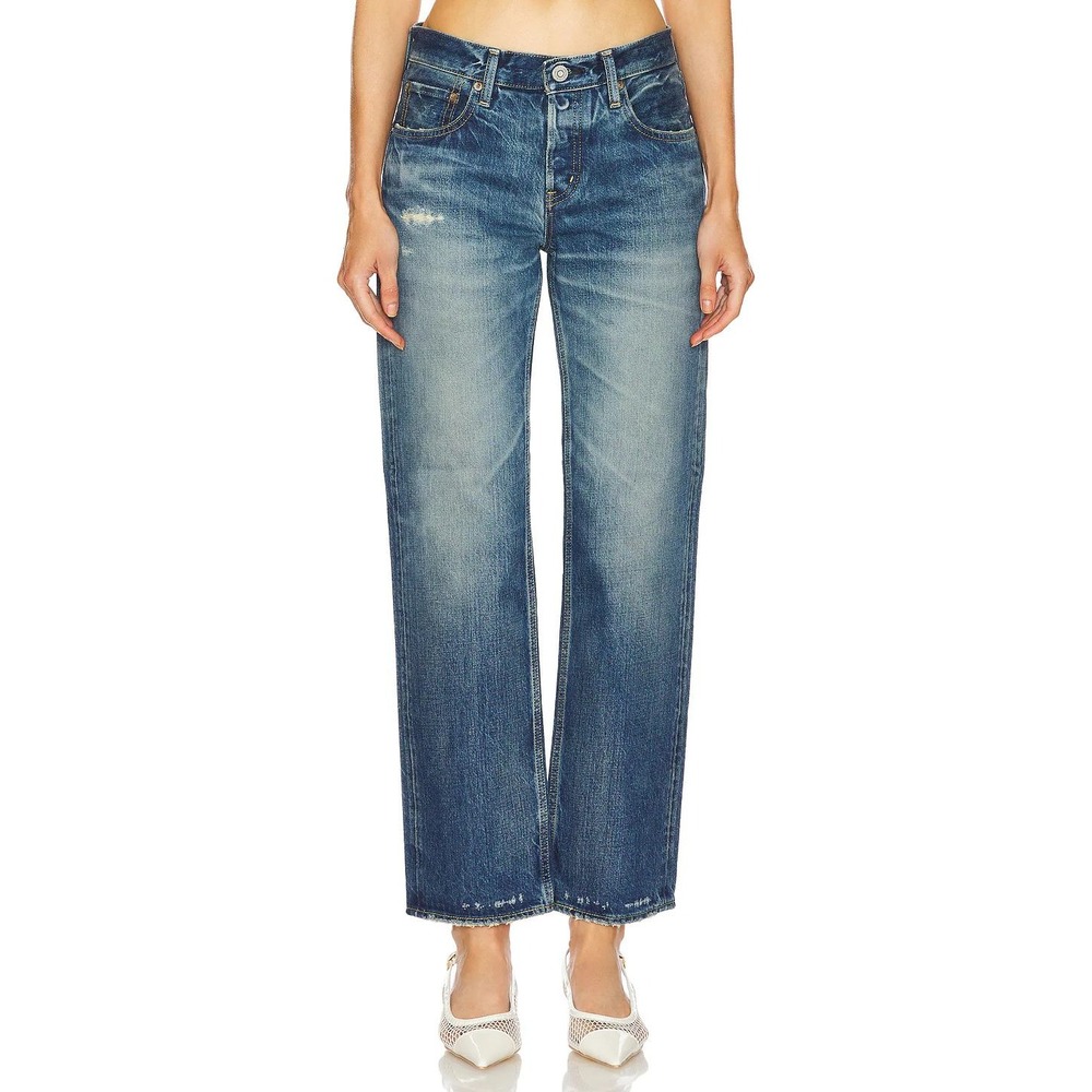 Moussy Jeans Women 27 Blue Flemington Relaxed Straight Low Made in Japan Raw Hem